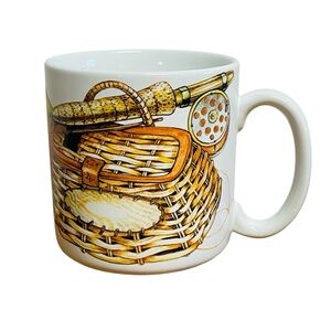 Vintage 1995 Potpourri Designs Fly Fishing Coffee Mug Cups by Denny Burkhart NIB